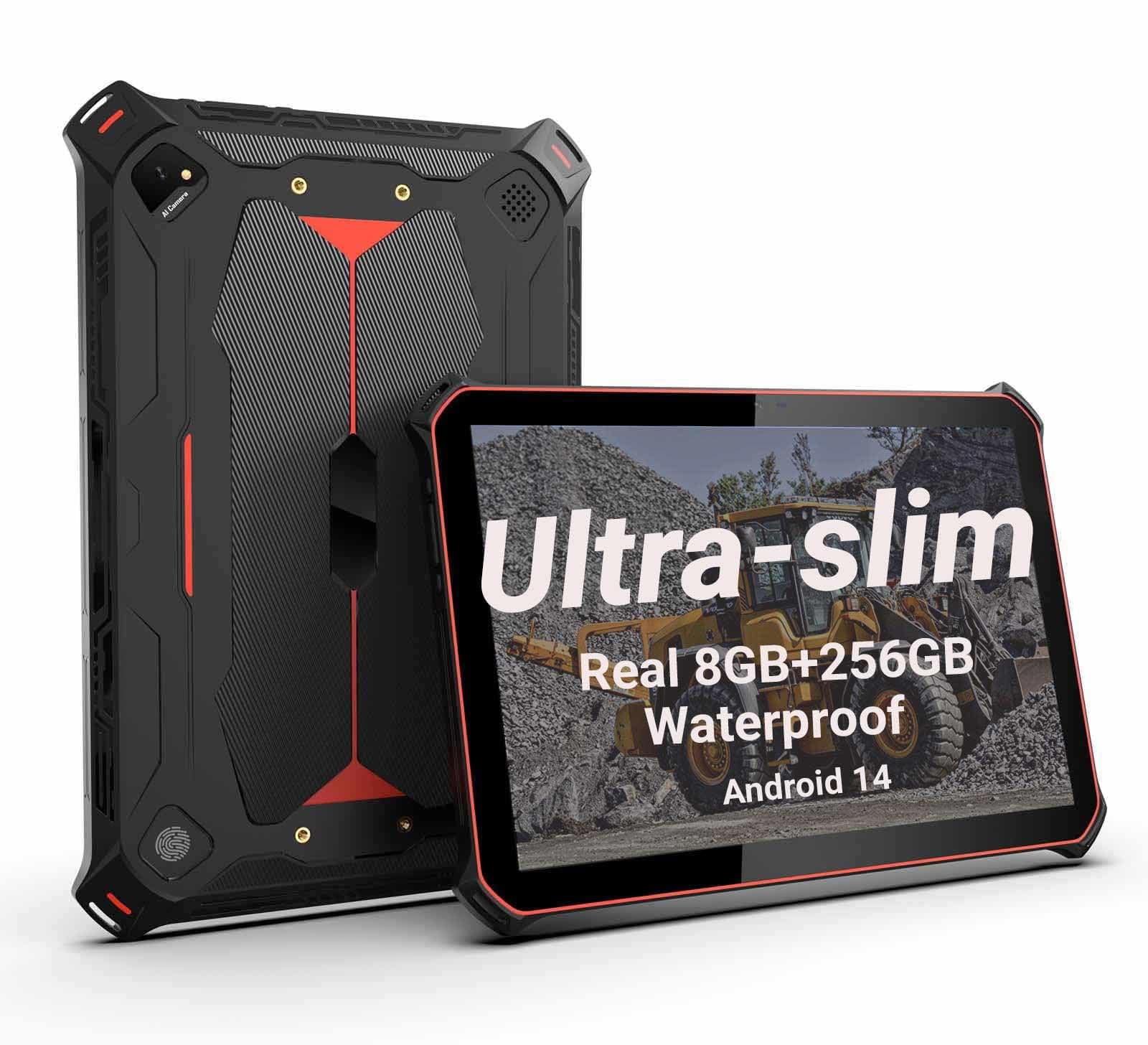 - 10-inch Rugged Android Tablet with 8-Core CPU| Android 14 |1920x1200 Full HD Touchscreen | IP68 | Ultra Lightweight & Tough Built | 8000mAh Battery | Waterproof Tablet for Mobile Field Work