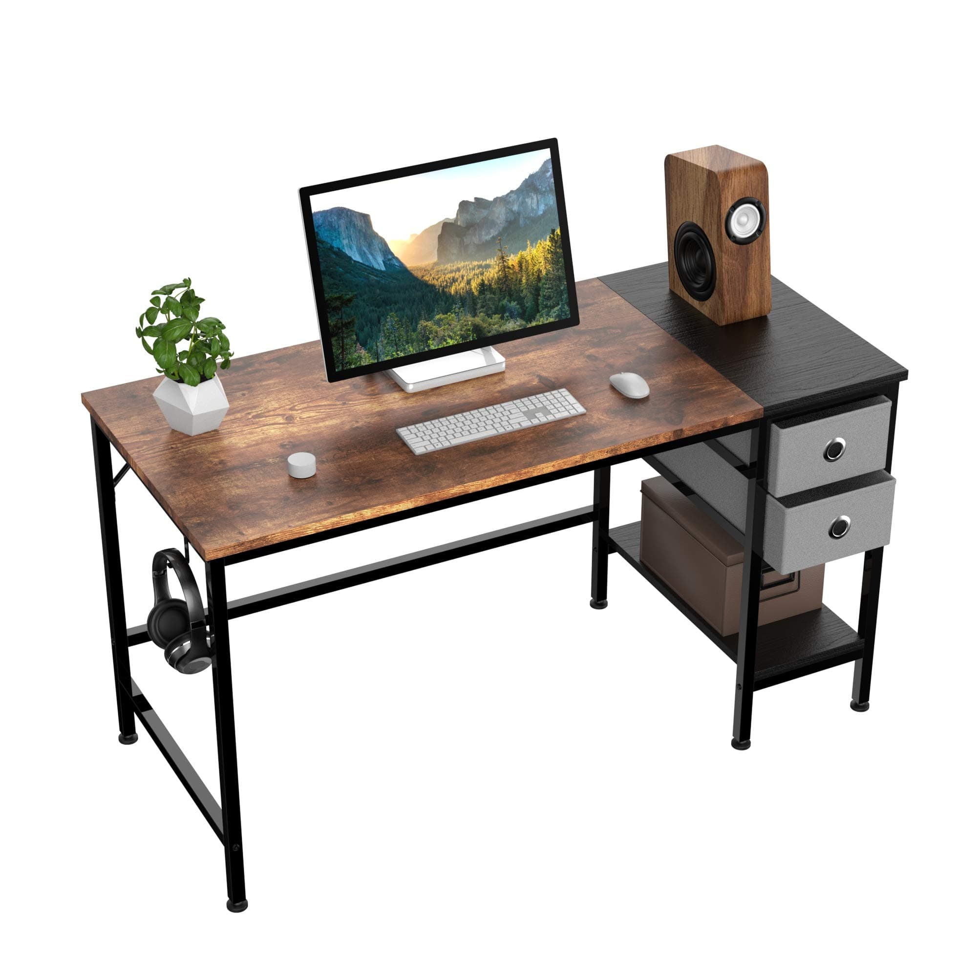 HOMIDEC Computer Desk, Office Work Desk for student and worker, Writing Desk with drawer and Headphone Hook, Laptop Table with shelves, Modern Style Desks for Bedroom, Home, Office(100x50x75cm)