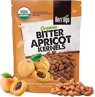 Berrilys Organic Bitter Apricot Kernels - USDA Certified Organic Bitter Apricot Seeds - Natural & Non-GMO, Premium Quality Kernals, No Sulfur or Additives - 10 oz