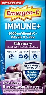 Immune+ Vitamin C 1000mg (18 Count, Elderberry) Dietary Supplement Fizzy Drink Mix Powder Packets