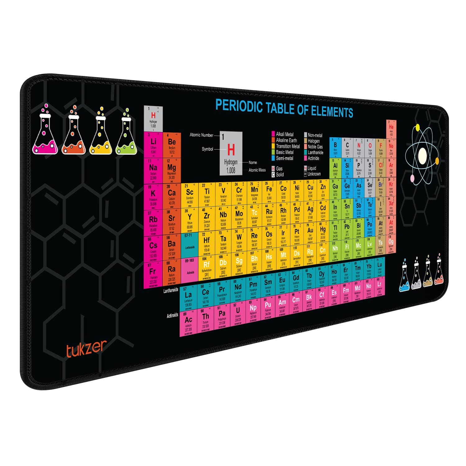 Tukzer Extended Gaming Mouse Pad, High-Speed Mouse Tracking & Control | Stitched Edges, Non-Slip Rubber Base| for Computer Laptop Keyboard Office Home (795mm x 298mm x 3.45mm, Periodic Table)