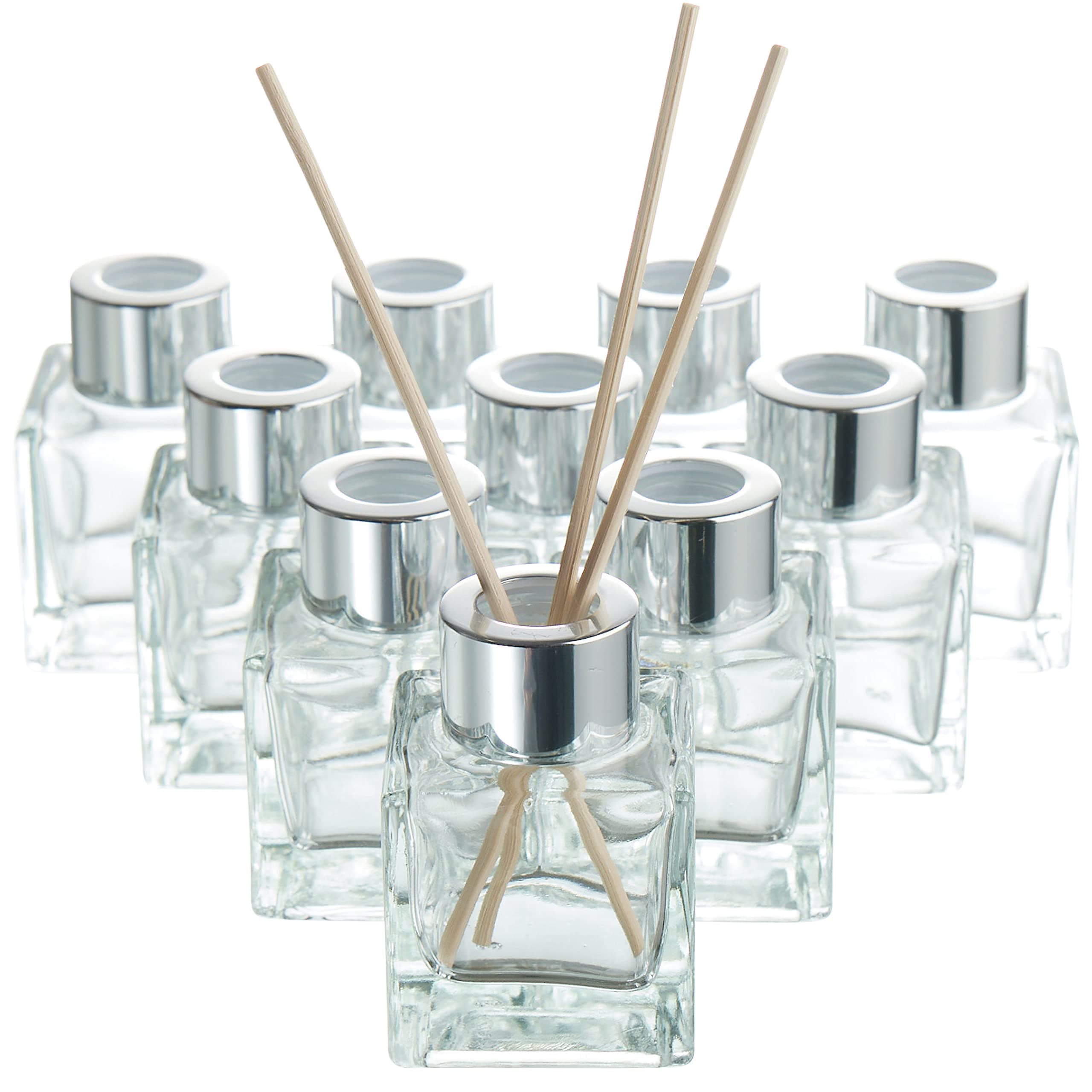 – 10 Empty Reed Diffuser Glass Clear Bottles with 40 Reed Diffuser Sticks, 50ml - Glass Diffuser Bottle Essential Fragrance Oil Diffusers for Home Bathroom Decorative, Glass Reed Diffuser