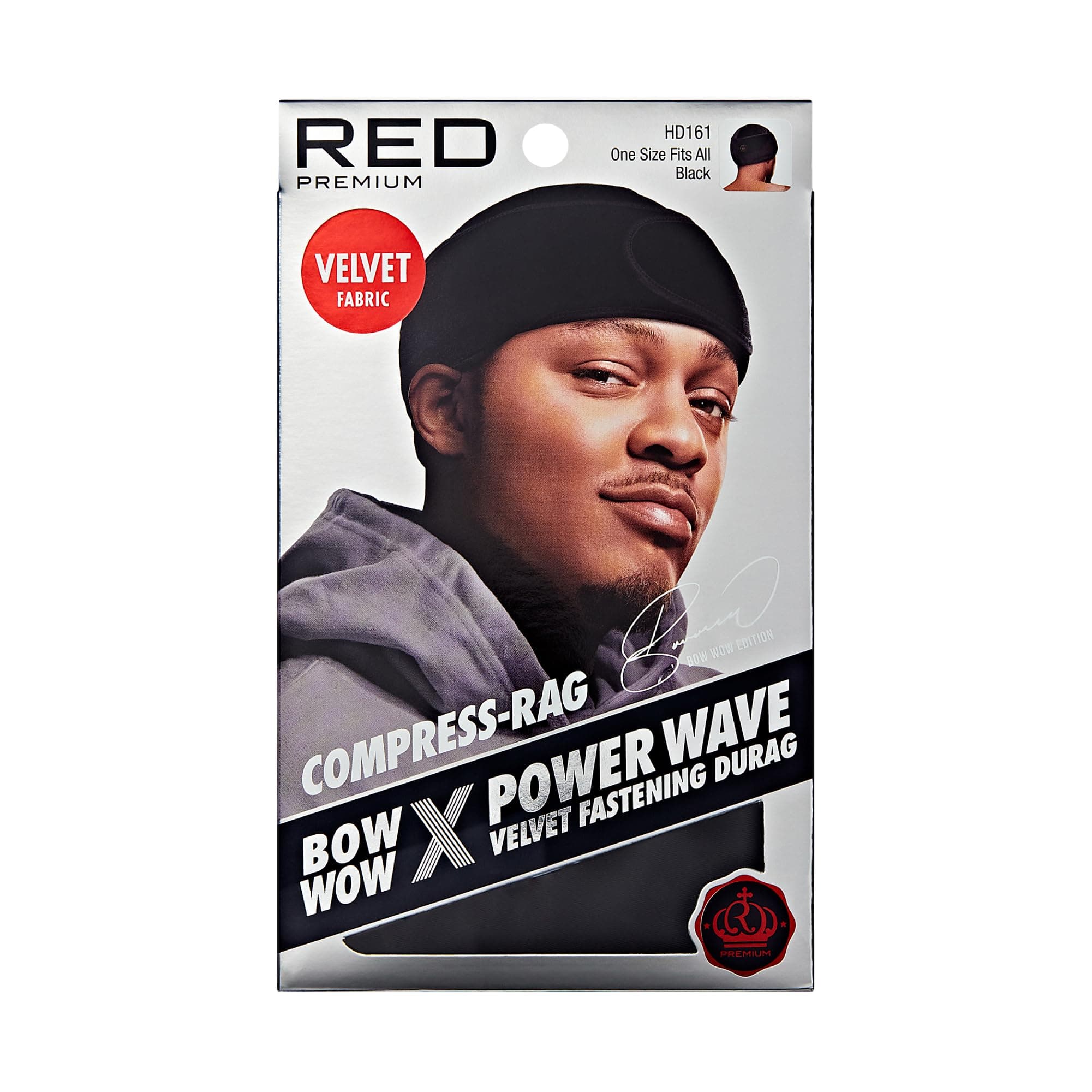 Premium Bow Wow X Power Wave Durag, 360 Wave Compression Cap for Men & Women, Adjustable Hook-and-Loop Strap, Stylish & Durable, Ideal for Locs, Braids, Finger Waves, Velvet Black