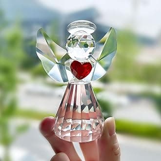 HDCRYSTALGIFTS 3.3inch Crystal Guardian Angel Figurine Art Glass Angel Ornaments Statues for Mom Women Home Table Paperweight Decoration Collectible,Clear