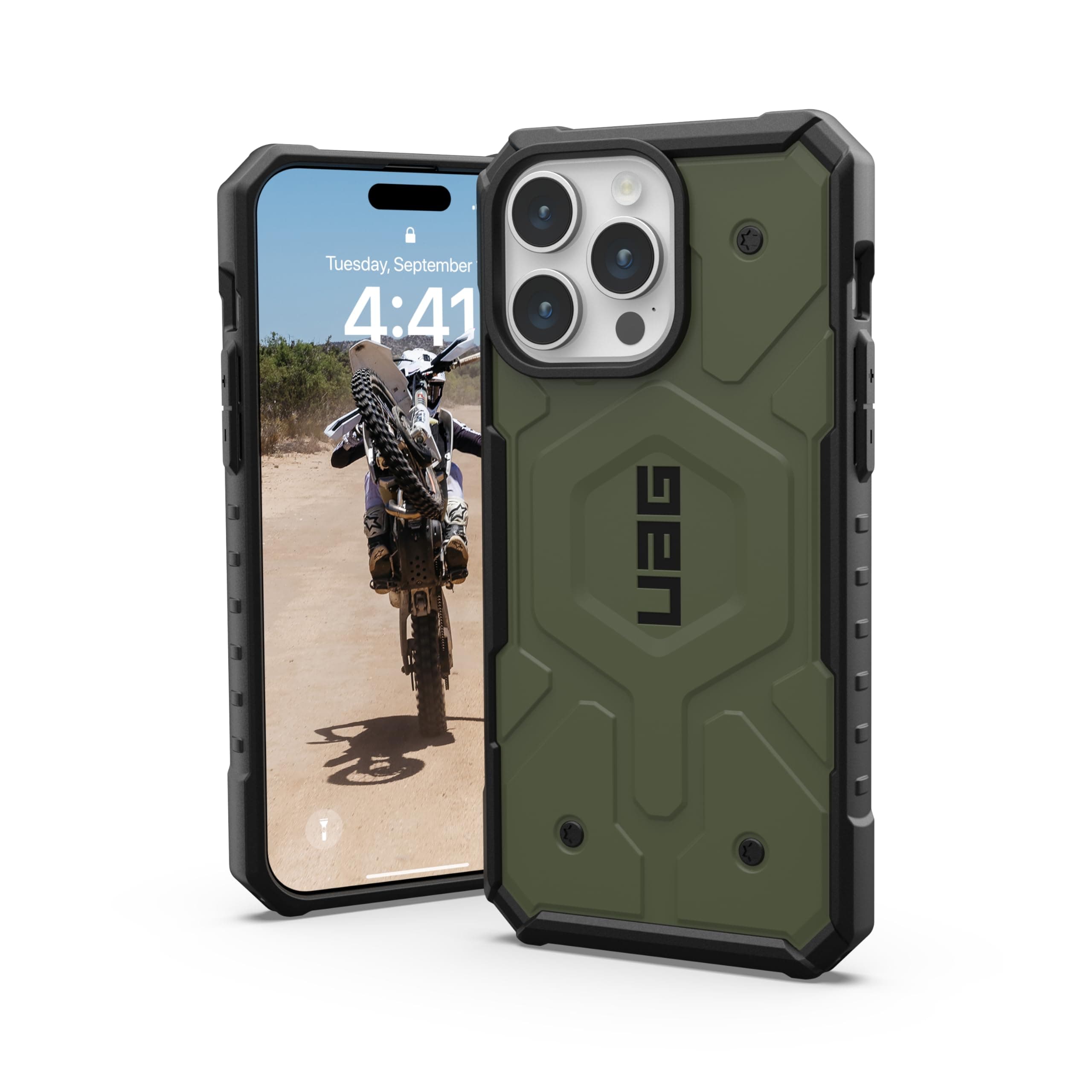 UAG [Updated Ver] Compatible with iPhone 15 Pro Max Case 6.7" Pathfinder Olive Drab Built-in Magnet Compatible with MagSafe Charging Rugged Military Grade Dropproof Protective Cover