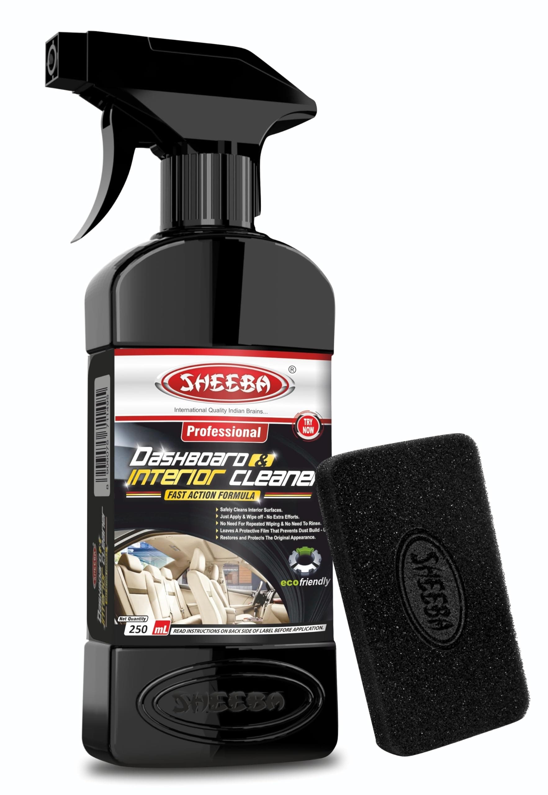 SHEEBA Dashboard & Interior Cleaner for Various Car Surfaces of Plastic, Vinyl, Rexene & Leather I Cleans & Protects I Easy to Use I Effortless I 250mL.