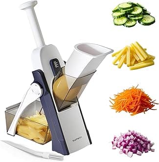 Safest Mandoline Vegetable Slicer, Potato Chip Cutter, Multifunctional Veg Chopper with 4 Cutting Modes to Slice, Dice, Chop, Julienne, Best Kitchen Gadgets Once for All Blue