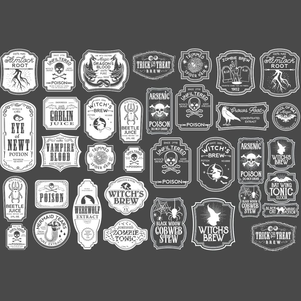 Sanbao Studio Underglaze Transfers, Ceramic Decals - Potion Label (White)