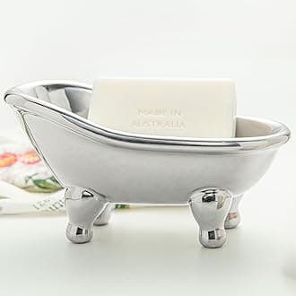5.6" Ceramic Mini Bathtub Soap Dish Decortative Clawfoot Bathroom Soap Dish (Silver)
