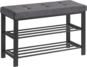 SONGMICS Shoe Bench, Storage Bench, Entryway Bench with Cushion, Shoe Shelf with Seat, Space-Saving, Modern Style, for Living Room, Bedroom, Hallway, Dark Gray and Ink Black ULBS57GYZ