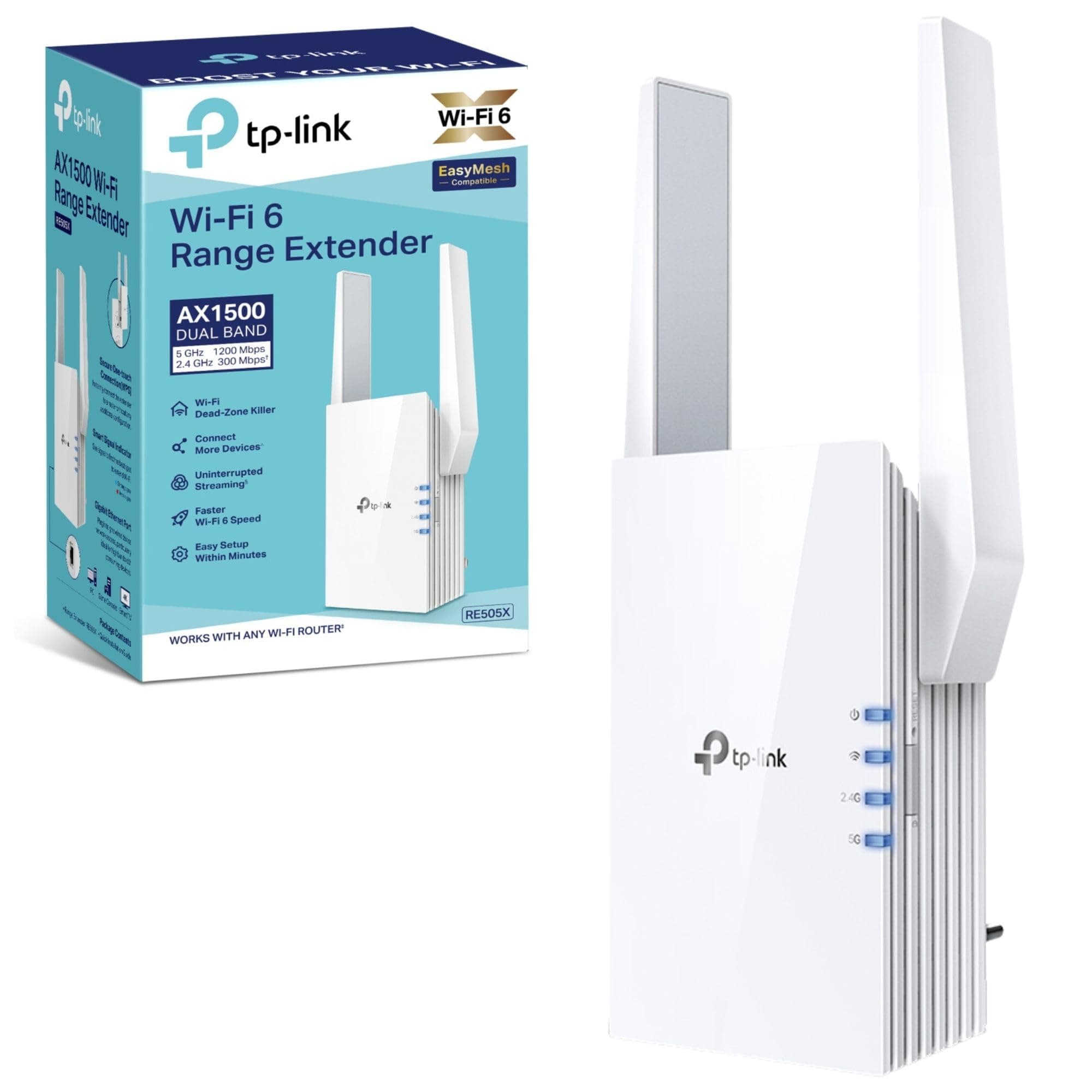TP-Link Next Gen OneMesh AX Wi Fi 6 Range Extender, Access Point Mode, RE505X, Wi-Fi Booster AX1500 External Antennas