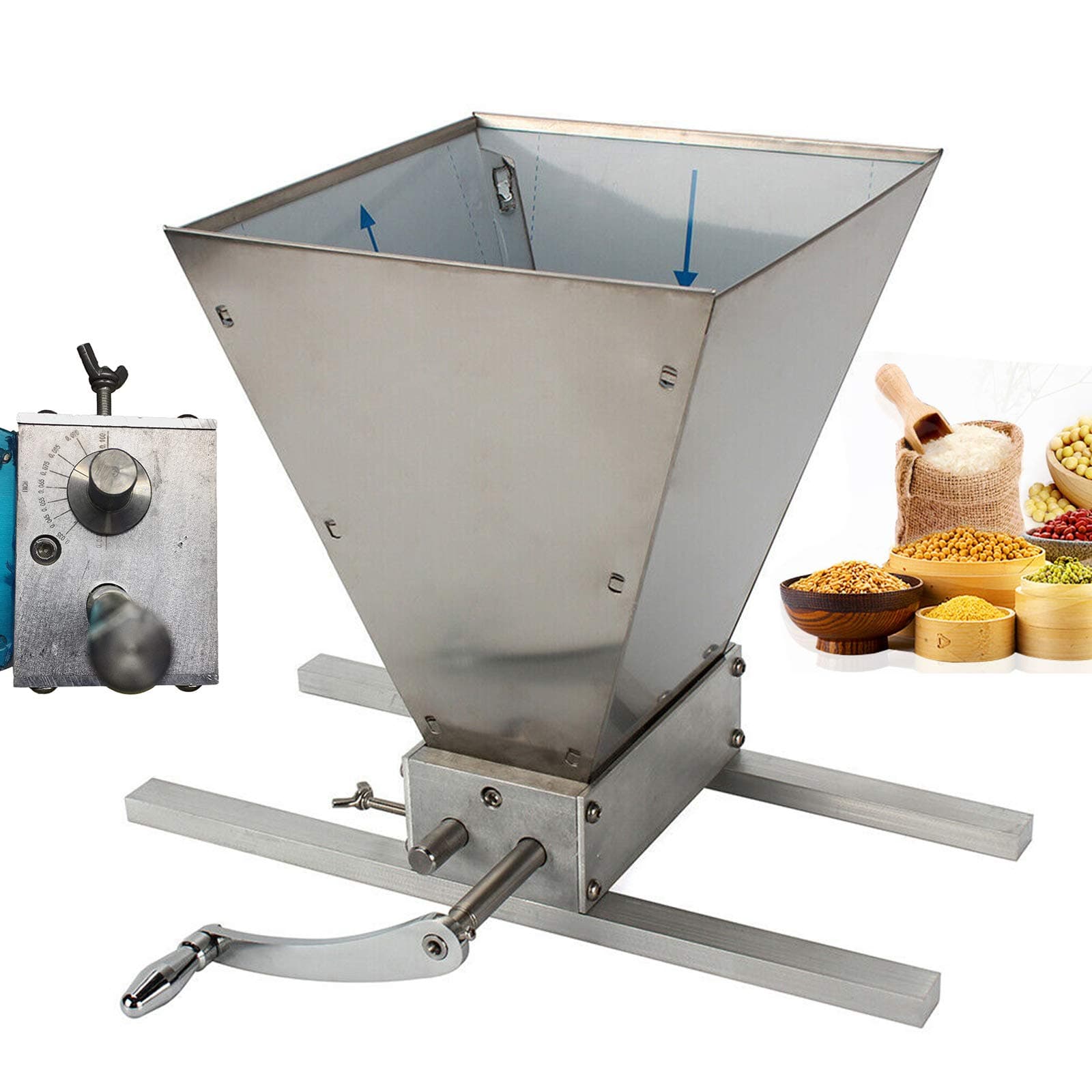 Scrap Mill, Grain Squeezer, Malt Mill, Brewing for Grain Malt, Barley, Malt Mill for Homebrew Beer Grain Crusher Mill Funnel (with Scale + Al Base)