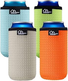 WK IEASON 16oz Can Sleeves Insulators Sleeves Standard Can Covers Neoprene16OZ Beer Bottle Sleeves Coolers Holder Non-slip Neoprene Can Coolier 4PC Pack (16OZ, Green/Orange/Grey/Light Blue)
