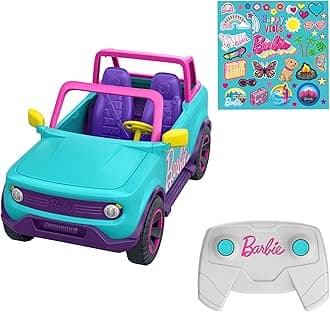 Barbie Remote Control Car, SUV & Stickers, Can Hold & Store 2 Barbie Dolls & Accessories, Kid-Applied Stickers for Customization, HTP53