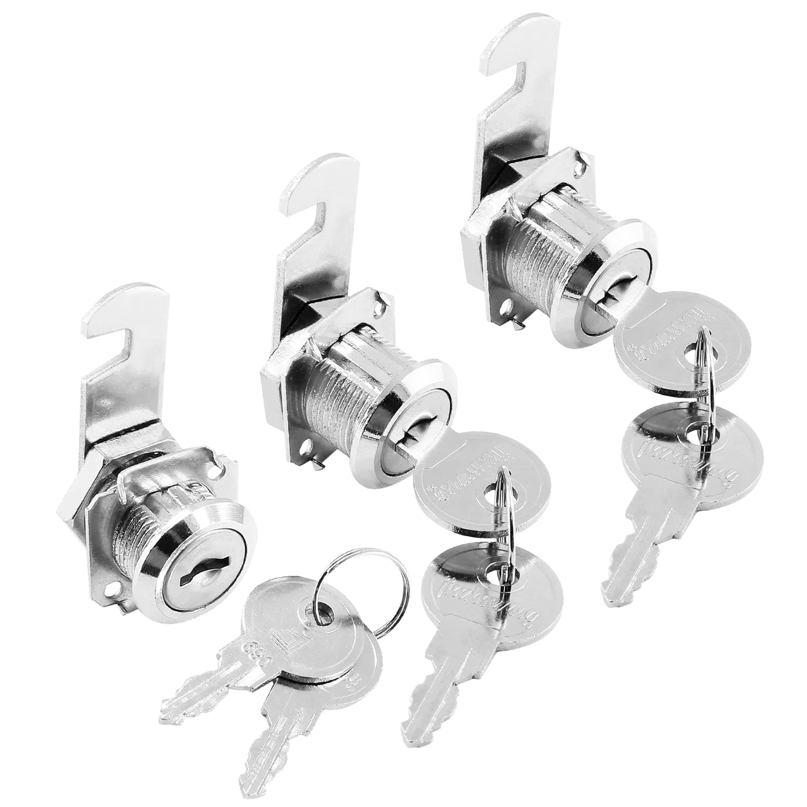 3 Pack Cam Locks Keyed Different with 3/4" (20mm) Cylinder Replacement Lock for File Cabinets Drawers Mailbox Tool Box