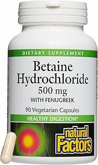 Natural Factors Betaine Hydrochloride with Fenugreek, 90 Vegetarian Capsules