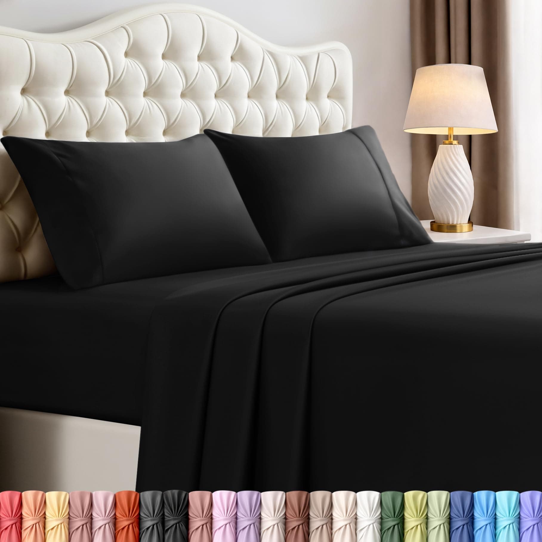 Full Sheet Set – 4 Piece Bed Sheets for Full Size Bed, Soft and Breathable Microfiber, Includes 1 Fitted Sheet, 1 Flat Sheet and 2 Pillowcases (Black)