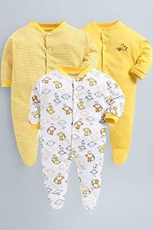 EIO 100% Cotton Baby Rompers Sleepsuits Jumpsuits Night Suits for Newborn Baby Boys & Girls | Soft Infant Bodysuit | Pack of 3 Kids Rompers