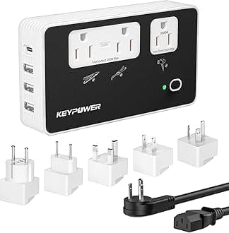 Key Power 2000W Step Down Converter, 220V to 110V Voltage Converter US to Europe, International Universal Travel Adapter with 3 AC Outlets and 4 USB(1 USB C) for Hair Dryer/Straightener.