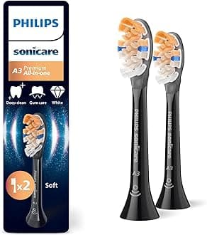 Sonicare A3 Premium All-in-One, Genuine Replacement Toothbrush Heads, Black, 2 Pack, HX9092/88
