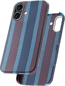Aramid Fiber for iPhone 16 Case,Compatible with Magnet,Slim & Light Case for iPhone 16, Case-Less Touch Feeling, Red-Blue Stripes