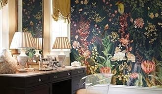 Dark Floral Bedroom Wallpaper, Black Background with Flowers Wall Mural, Vintage Botanical Dark Wallpaper (Dark Floral)