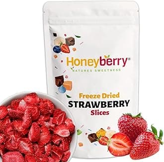 Freeze Dried Strawberry Slices 100g - 100% Natural Healthy Dry Strawberry - Perfect for Snacking, as Cake Decorations and Cocktail Garnish - Dehydrated from Frozen Berry Fruits for Drinks and Snack