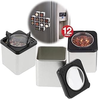 Good Cooking (Set of 12 Magnetic Spice Jars, Shake or Pour Containers Attach to Most Refrigerator Doors & Appliances, Seasoning Dispensers- Easy Open Window Top Shakers- Salt Pepper Organizers