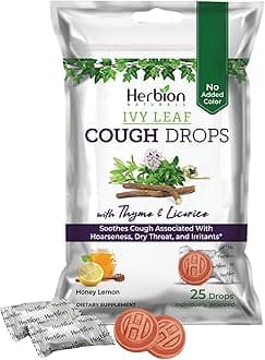 HERBION Naturals Ivy Leaf Cough Drops with Thyme & Licorice, Honey Lemon Flavor, Soothes Cough, for Adults & Children Over 6 Years, 25 Drops, Pack of 1