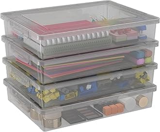 Lifewit 4 Pack Plastic Multi-Purpose Storage Box with Latching Lids, Gray A4 Paper Storage, Classroom Organization, Storage Containers for Board Game, Craft, Document, Magazine, Art Supplies