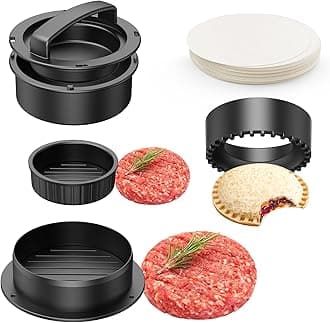 Pisol Hamburger Press, 4-in-1 Burger Press Patty Maker Slider, Stuffed Burgers Sandwich Cutter, Meat Beef Veggie Hamburger Patty Mold with 100 pcs Wax Disc Papers