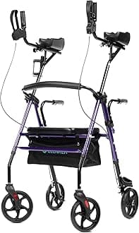 - ELENKER Upright Walker, Stand Up Rollator Walker with Padded Seat and Backrest, Compact Folding, Fully Adjustment Frame for Seniors, Purple