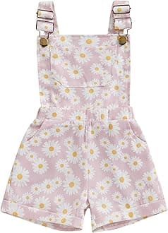 ZZLBUFToddler Baby Girl Overalls Romper Outfit Kids Ruffle Sleeve Tops T-Shirt + Floral Suspender Pocket Shorts Clothes Set