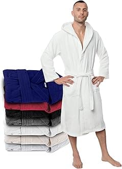 Twinzen Men's Bathrobe, Dressing Gown Dressing Gown 100% Cotton (350 g/m²) Oeko-Tex® Certified, Bathrobe with Hood, 2 Pockets, Belt