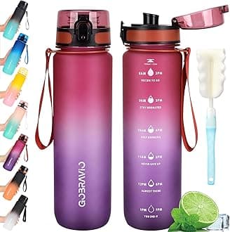 Water Bottle 1L BPA Free Sports Drink Bottle Dishwasher Safe Canteen Bottle Leakproof Motivational Water Bottle with Time Markings