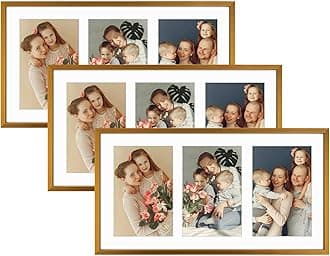 Golden State Art, 5x7 Aluminum Collage Frame, Display 5x7 Pictures With 3 Openings Mat or One 8.5x16.3 Photo, Real Glass, Portrait/Landscape Wall Display, Bronze, 3 Pack