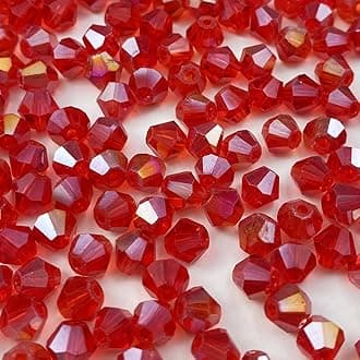 400pcs Bicone Crystal Beads 4mm Crystal Glass Faceted Beads for Necklace Bracelet Earrings DIY Jewelry Crafts Making Supplies(Red AB)