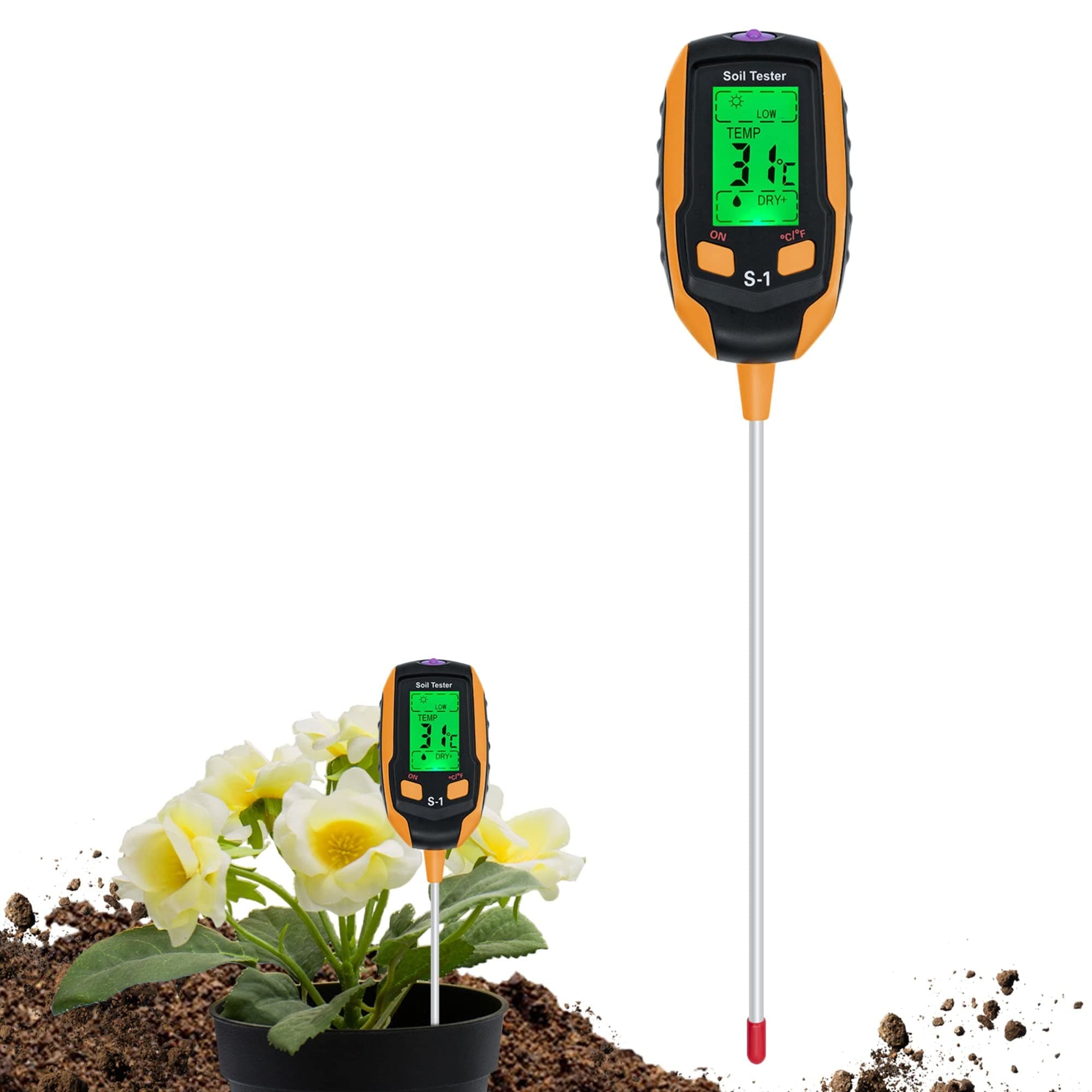 Soil Meter, 4-in-1 Digital Plant Soil Moisture Meter with PH/Temperature/Moisture/Light for Gardening, Lawn, Farming and Outdoor Plants