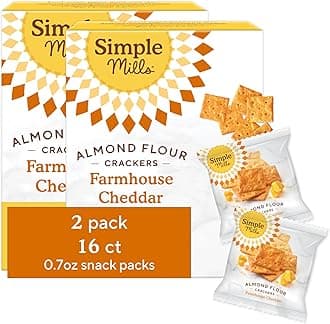 Simple Mills Almond Flour Crackers Snack Packs, Farmhouse Cheddar, Gluten Free, Flax Seed, Sunflower Seeds, Corn Free, Good for Snacks, 6.5 oz, Pack of 2 (8 Bags per Box)
