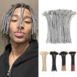 8 Inch 40 Strands Loc Extensions Human Hair, 0.6cm Pencle Size Dreadlock Extensions Human Hair for Women Men Full Handmade Permanent Dreads Locs(salt)
