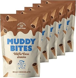 Waffle Cone Snacks Bite Sized Chocolate Filled Waffle Cones for Snack or Dessert, Ice Cream Topping, made with Pure Cane Sugar, Kosher (2.33 oz (Pack of 5), Milk-Chocolate)