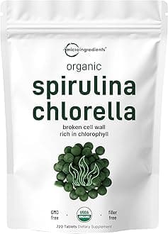 Organic Spirulina Chlorella Tablets, 3,000mg Per Serving, 720 Tablets (4 Month Supply) | 50/50 Blend Superfood | Cracked Cell Wall for Better Absorption | Rich in Vegan Protein & Chlorophyll