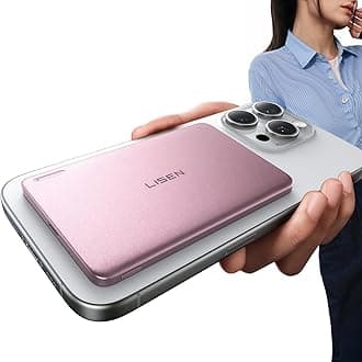LISEN for Magsafe Power Bank Slim 0.3" Mini Portable Charger for iPhone Accessories 5000mAh Mini Battery Pack Birthday Gifts for Women Holiday Essentials for iPhone 16 Pro/15/14/13/12, Pink,Gifts