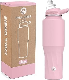 Chill Oasis Water Bottle | Compatible With Popular Flavor Cartridges | BPA Free, Leak Proof, Double-Walled Vacuum Insulated Stainless Steel, and Dishwasher Safe | Cold for 24 Hours (Pink, 32oz)