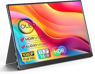 VILVA OLED Portable Monitor for Laptop - 13.3 1080P FHD Display USB-C HDMI Laptop Monitor with Cover and Speakers External/PC/Mac/Phone/Xbox Switch/PS4