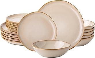 AmorArc Ceramic Dinnerware Sets,Handmade Reactive Glaze Stoneware Plates and Bowls Set,Highly Chip and Crack Resistant | Dishwasher & Microwave Safe Dishes Set,Service for 6 (18pc)