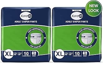 KareIn Classic Adult Diaper Pants, Extra Large 100-150 Cm (40"- 59"), 20 Count, Unisex, Leakproof, Elastic Waist, Wetness Indicator, Pack of 2