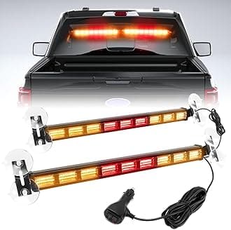 BooYu [Upgraded Switchable 4 Colors Emergency Strobe Traffic Advisor Light Bar 162 LED Windshield 2 in 1 Visor Safety Warning Hazard Flashing Lights for Firefighter Police Truck Vehicle (Amber/Red)