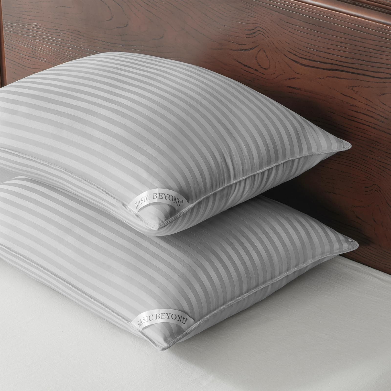 Basic Beyond Pillows Queen Size Set of 2 - Soft Down Alternative Pillows Set of 2 for Back, Stomach or Side Sleepers, Silver, 20x28 Inches