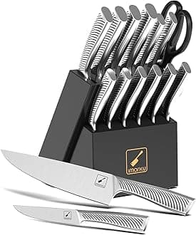 Knife Set, imarku 14Pcs Kitchen Knives Set, Premium Japanese Knife Set with Block, Razor-Sharp High Carbon Stainless Steel Knives Set for Kitchen, Dishwasher Safe, Built-in Sharpener, Black
